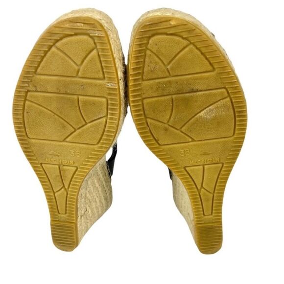 PASEART Black Leather Strappy Espadrille Wedges Made In Spain EU 38 US 7 Medium - Picture 3 of 9